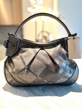 Burberry mettalic Shoulder Bag with Leather Trim